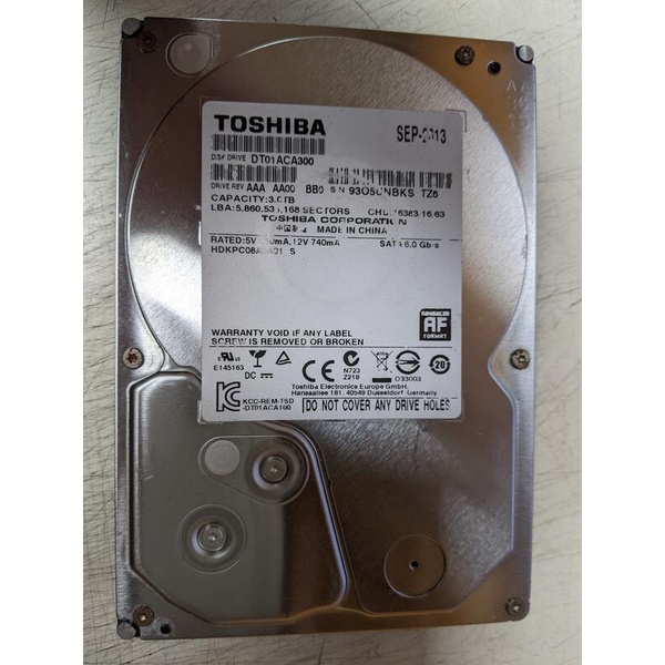 (如圖)TOSHIBA 東芝 3.5吋 3000G 3TB SATA介面硬碟 二手良品 售$1000元/顆