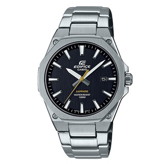 【CASIO】EDIFICE 八角扁平錶圈輕薄藍寶石玻璃鏡面不鏽鋼錶-黑麵(EFR-S108D-1A)