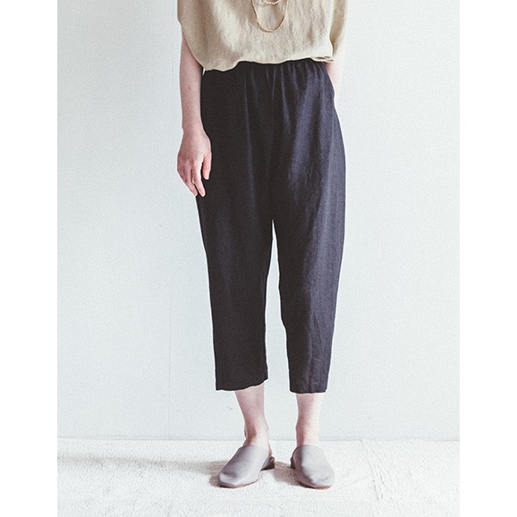 "PINK &amp; GREY"Fog line work 亞麻七分褲 ELIANA PANTS BLACK