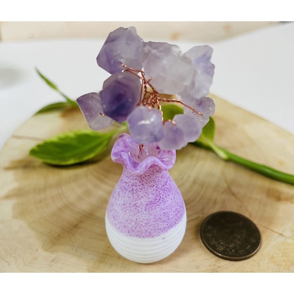 🍎九月秋🌱🍎粉紫色陶瓷小花瓶  紫晶骨幹擺件