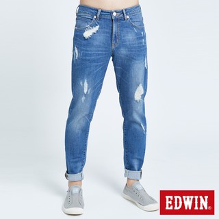 EDWIN 男款 加大碼 503五袋修身AB破壞牛仔褲(石洗藍)