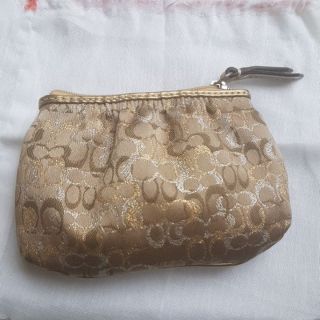 全新 正品 COACH WA827 金色 漸層 織紋 抓皺 鑰匙 零錢包 錢包 皮夾 短夾 長夾 手拿包