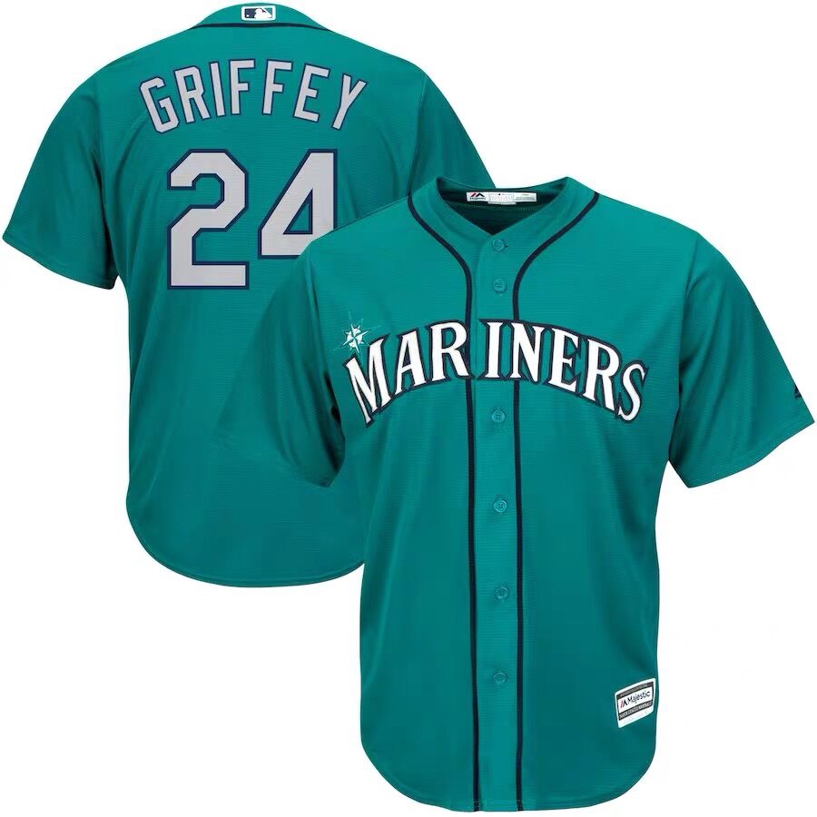 MLB聯盟Mariners #24 Griffey Jr西雅圖水手隊Majestic刺繡短袖球衣