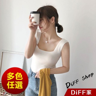 【DIFF】韓版復古素色彈性修身針織背心 上衣 小可愛 女裝 百搭素色 必備款 衣服【V89】
