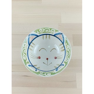 【陶八】 日本製 有田燒飯碗 貓唐草/綠 手繪手作
