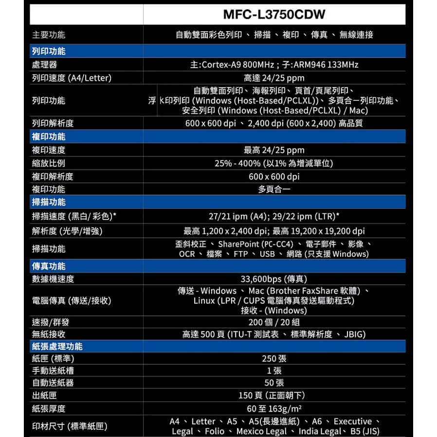 數位3c Brother Mfc L3750cdw L 3750 Cdw 無線雙面彩色雷射傳真複合機 蝦皮購物