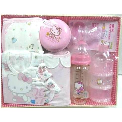 【美國媽咪】正版授權 凱蒂貓 Hello Kitty 嬰兒用品彌月禮盒 新生兒 禮盒組 附提袋 台灣製造 四季