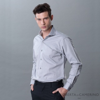 ROBERTA諾貝達 台灣製 合身版 休閒朝氣 純棉長袖襯衫 灰色