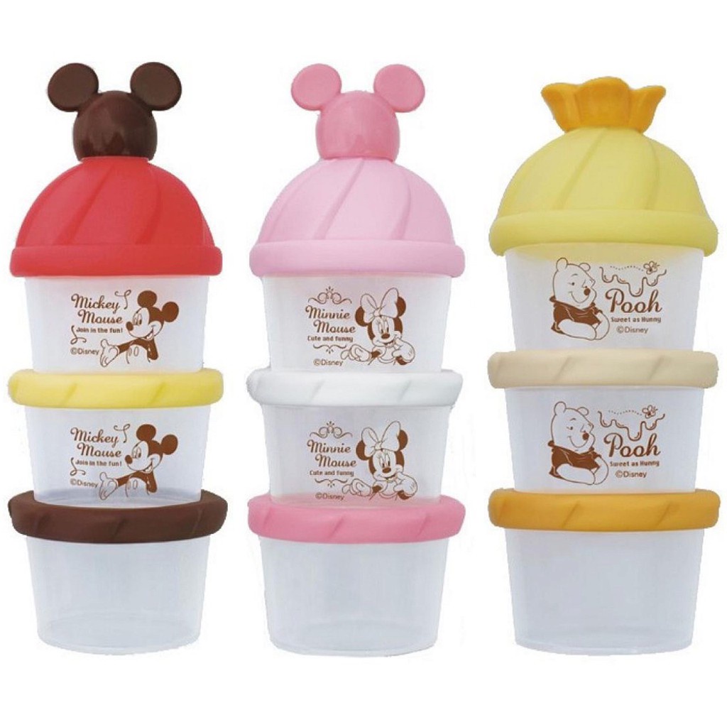 大賀屋 日本製 迪士尼 奶粉分裝盒 米奇 米妮 維尼熊 儲存盒 奶粉罐 奶粉盒 零食盒 三層收納罐 J00052440