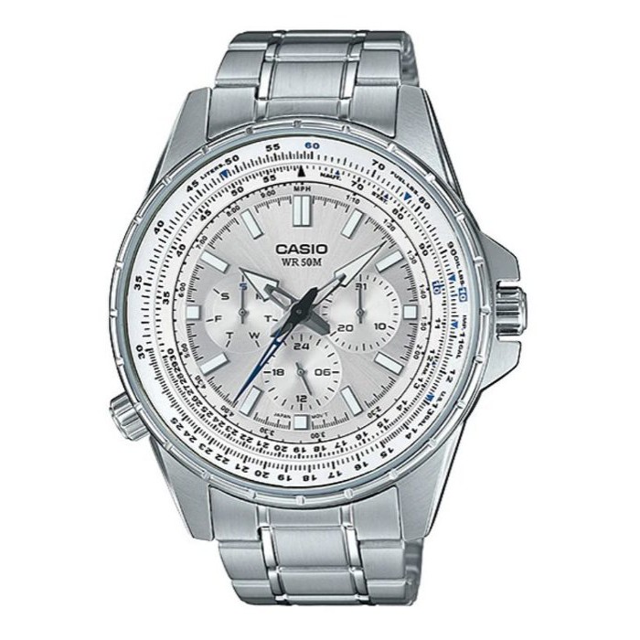 CASIO WATCH 卡西歐飛行錶款銀面、黑面滑動式秒針24小時盤.計星期日期石英鋼帶腕錶 型號：MTP-SW320D