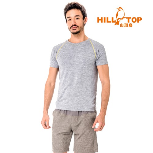 【Hilltop山頂鳥】男款吸濕排汗抗UV彈性T恤S04MB8-原樣灰