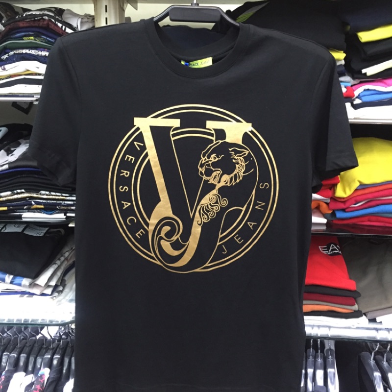 Versace jeans 黑色 燙金 Logo 圓領T恤 全新正品