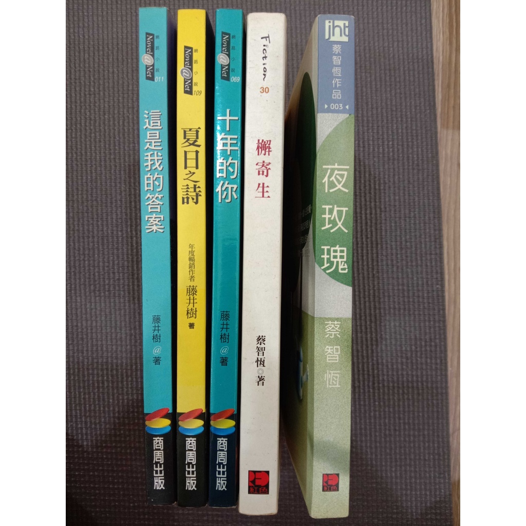 二手網路小說共5本 蔡智恆 藤井樹 這是我的答案 夏日之詩 十年的你 榭寄生 夜玫瑰