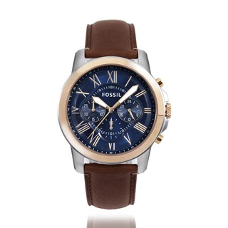 FOSSIL | 羅馬時標三眼計時腕錶 - 藍/白鋼X玫瑰金 FS5150