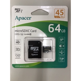 全新 Apacer 宇瞻 64GB MicroSDXC UHS-I Class10 記憶卡 45MB/s 附轉卡