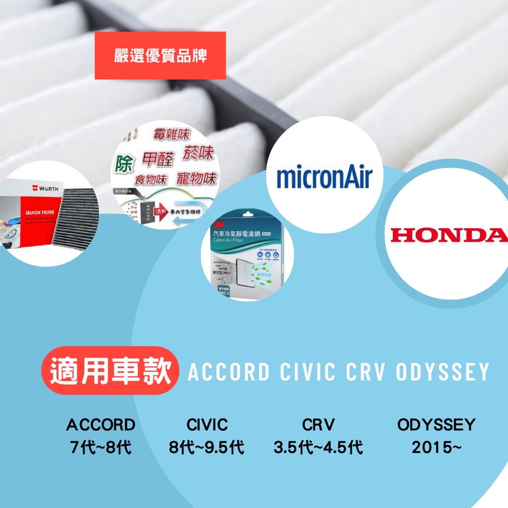 HONDA 本田 冷氣濾網 CRV ACCORD CIVIC Odyssey  3M micronair【公司貨】