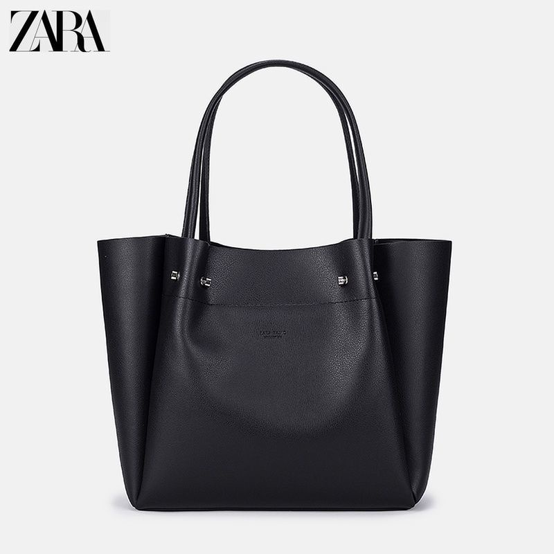ZARA正品女包2024新款托特包黑色極簡主義手提大容量購物包斜背包