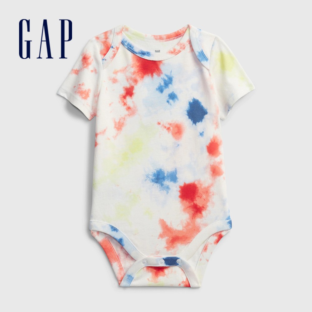 Gap 嬰兒裝 純棉紮染短袖包屁衣 布萊納系列-彩色紮染(734846)