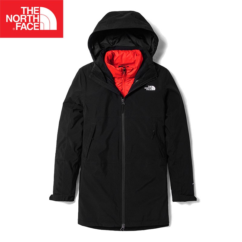 【The North Face 美國】女款DV 羽絨兩件式外套 黑/橘/北臉衝鋒衣/保暖外套/NF0A4NAIT8S