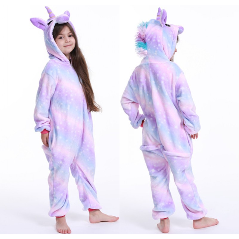 兒童 Kigurumi 紫色彩虹獨角獸連體衣動物連身衣角色扮演睡衣服裝
