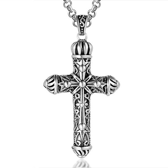 【CSP465】精緻個性復古皇冠十字架魔法圖騰鑄造鈦鋼墬子項鍊/掛飾