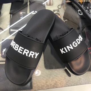 Burberry London 黑底白字 Logo 休閒拖鞋 全新正品