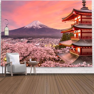 日系掛布日本富士山下櫻花風景拍照背景布節日派對裝飾北歐ins裝飾背景布網紅直播道具辦公室客廳裝飾背景牆布訂製款掛毯電視背