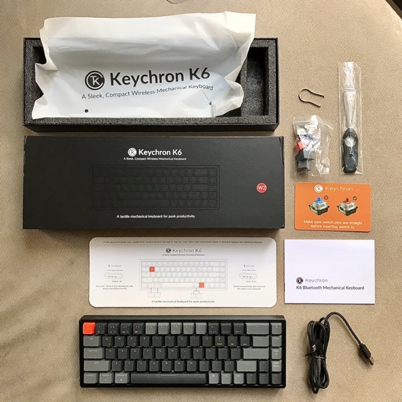Keychron、K6、68鍵、青軸、RGB、質感鋁合金底座、熱插拔軸、無線藍牙、機械