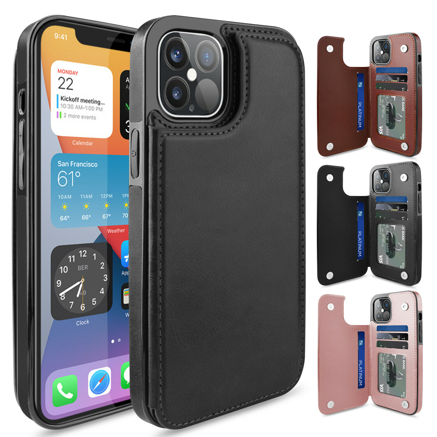 適用於iphone 12 Pro Max 錢包保護套磁性皮革翻蓋支架卡夾套 蝦皮購物