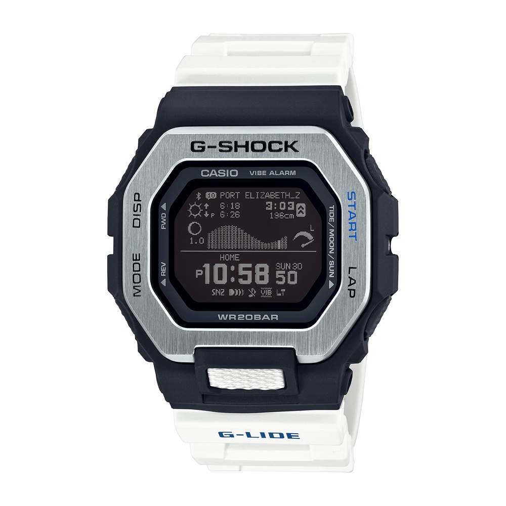 【CASIO】G-SHOCK G-LIDE系列經典設計衝浪者潮汐電子錶-白X黑 GBX-100-7 台灣卡西歐保固一年