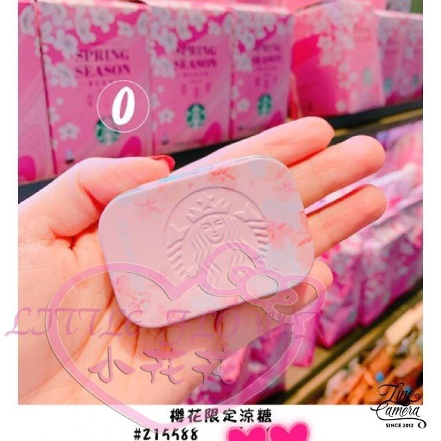 ♥小公主日本精品♥日本星巴克櫻花季限定涼糖薄荷糖l粉色星巴克圖案東京連線糖果零食空盒