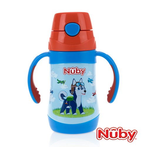 Nuby 不鏽鋼真空學習杯(細吸管)/領航犬280ML(471678000004)