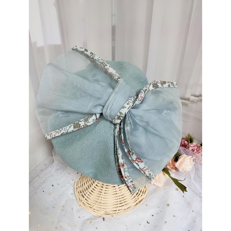 薔薇家碎花滾邊蝴蝶結貝蕾帽 蝦皮購物