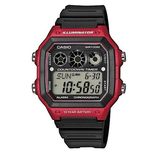 【CASIO】十年之旅方款膠帶電子錶-紅框(AE-1300WH-4A)正版宏崑公司貨