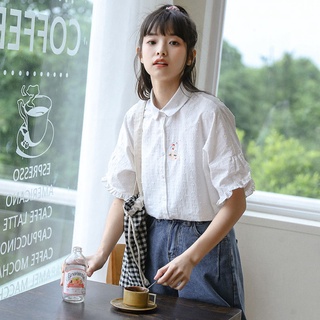 白襯衫女設計感小眾輕熟小個子雪紡少女學生短袖上衣夏天