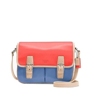 【COACH】美國精品 COACH F23383 皮革 撞色斜揹/肩揹包/郵差包/小方包/粉紅，水藍色/限量商品