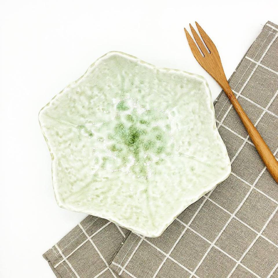 日本製 綠彩 六角淺缽 淺盤 前菜缽 前菜盤