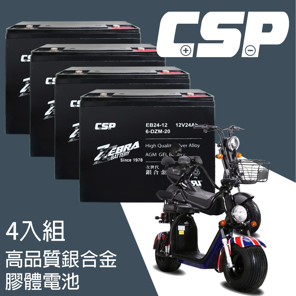 Csp Eb24 12銀合金膠體電池x4顆12v24ah 等同6 Dzm 20 電動車電池rec22 12 蝦皮購物