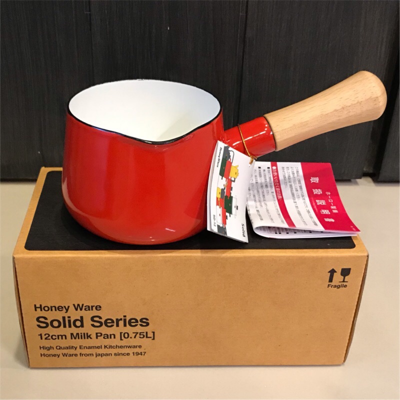日本 富士珐瑯 solid series 牛奶鍋 紅色 honey ware 12 公分