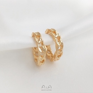 ALGD22-S925銀針耳環14K包金保色麻花鏈條耳圈手工耳釘diy時尚氣質耳飾品