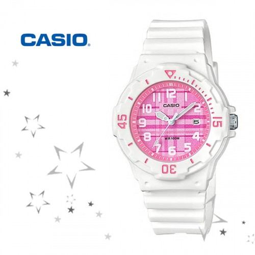 卡西歐CASIO外觀設計以潛水風格為概念的女性運動風錶款粉紅色LRW-200H-4B2 LRW-200H-4C粉紅格紋