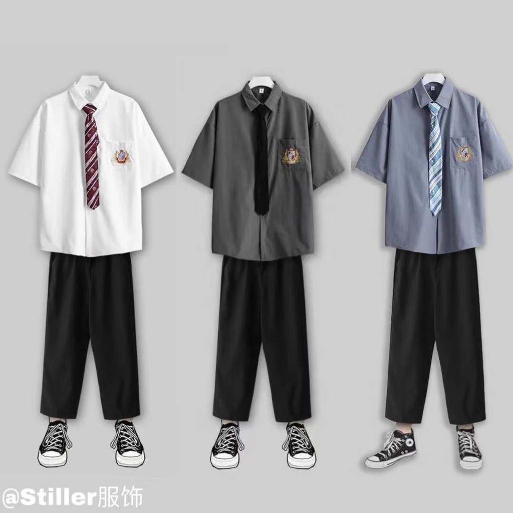 三件套dk制服男短袖白色襯衫寬松男女jk學院風百搭畢業班服一套裝 蝦皮購物