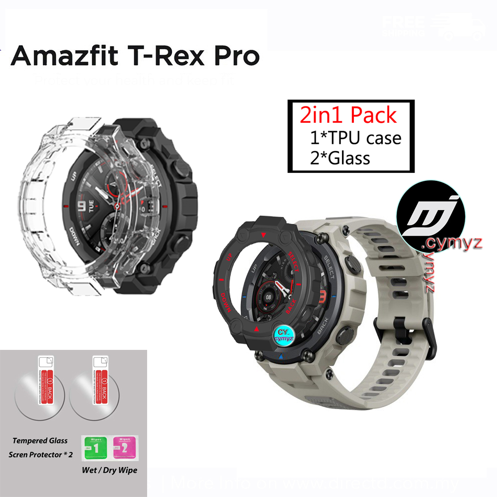 Amazfit T Rex Pro 保護殼 邊框保護套 Amazfit T Rex 保護膜 高清鋼化保護膜