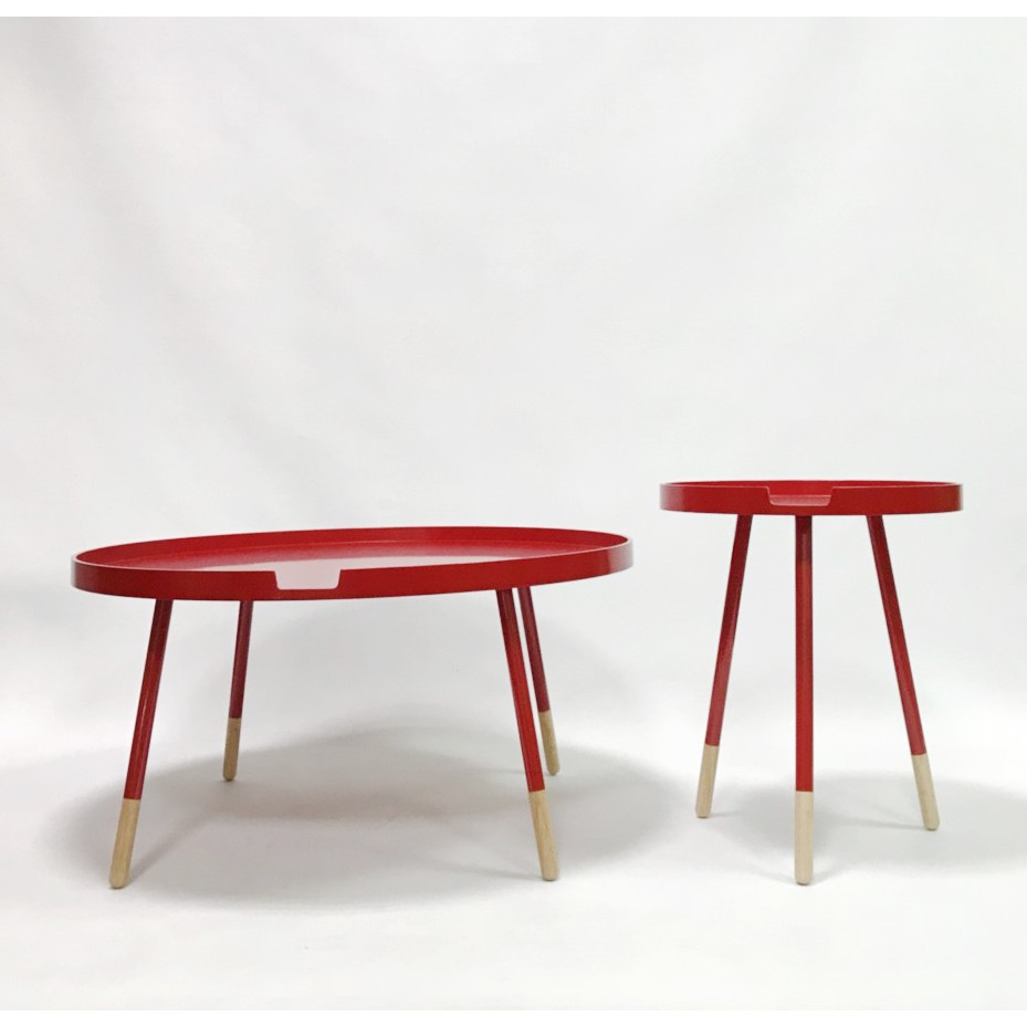 &lt;&lt;東方木&gt;&gt; 紅色 藍色 白色 90公分 圓形曲木茶几 邊桌 咖啡桌 鐵管腳與實木腳的搭配