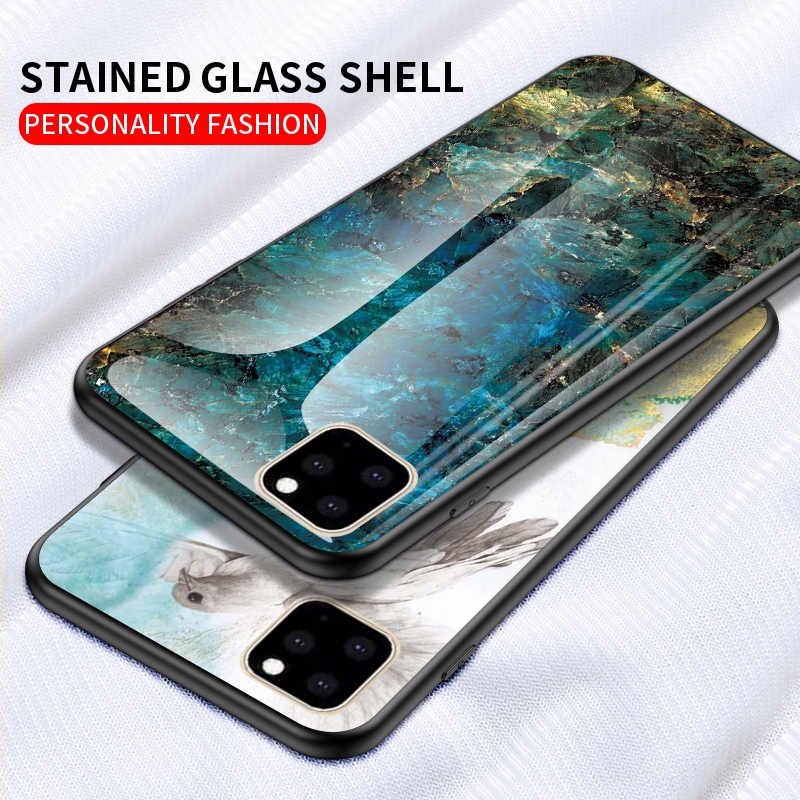 適用於 Google Pixel 4 XL 3A 3 2 XL 保護殼的大理石保護殼豪華粒面硬鋼化玻璃保護後蓋保護殼