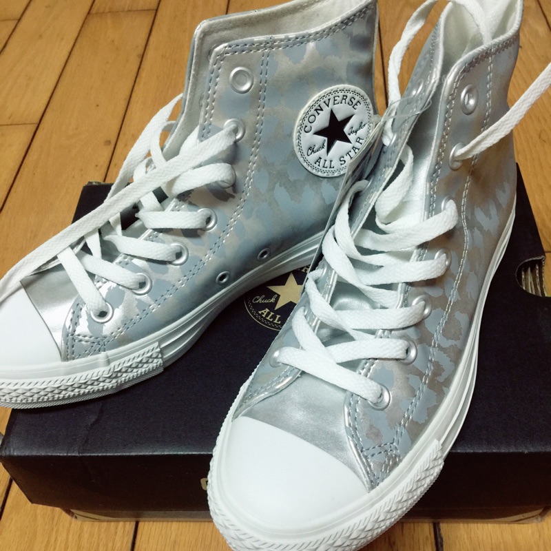 全新 韓國購入 Converse all star銀色豹紋帆布鞋 泫雅著用 高筒 韓星 adidas nike vans