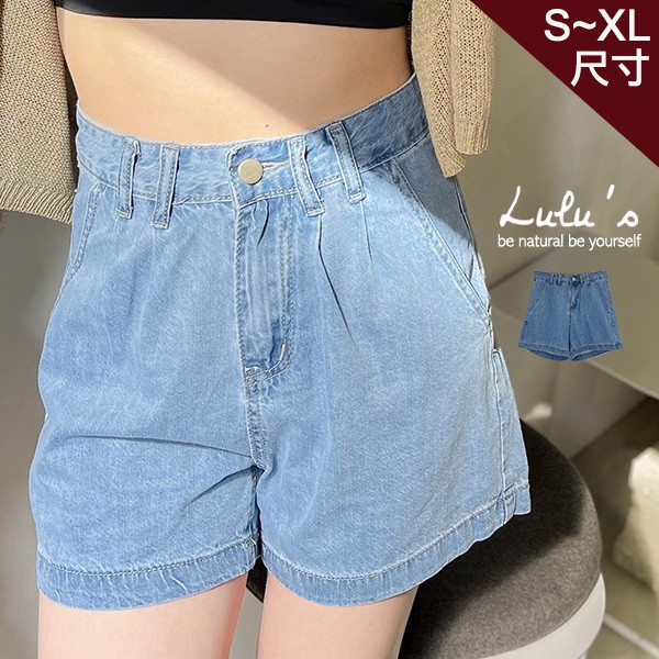 LULUS【A04210226】Y壓摺牛仔短褲S-XL藍0805