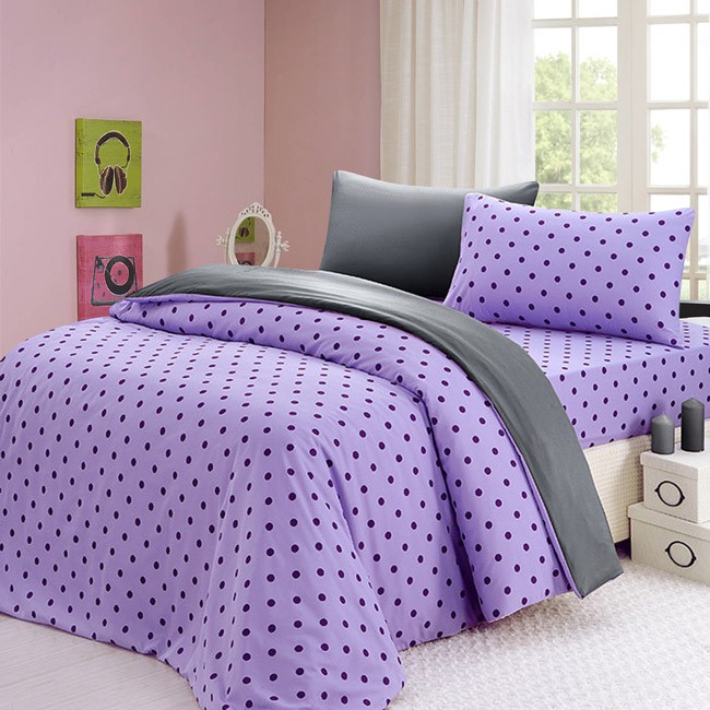 台灣製吸濕排汗專利心漾單人二件式床包組/紫色圓點+鐵灰