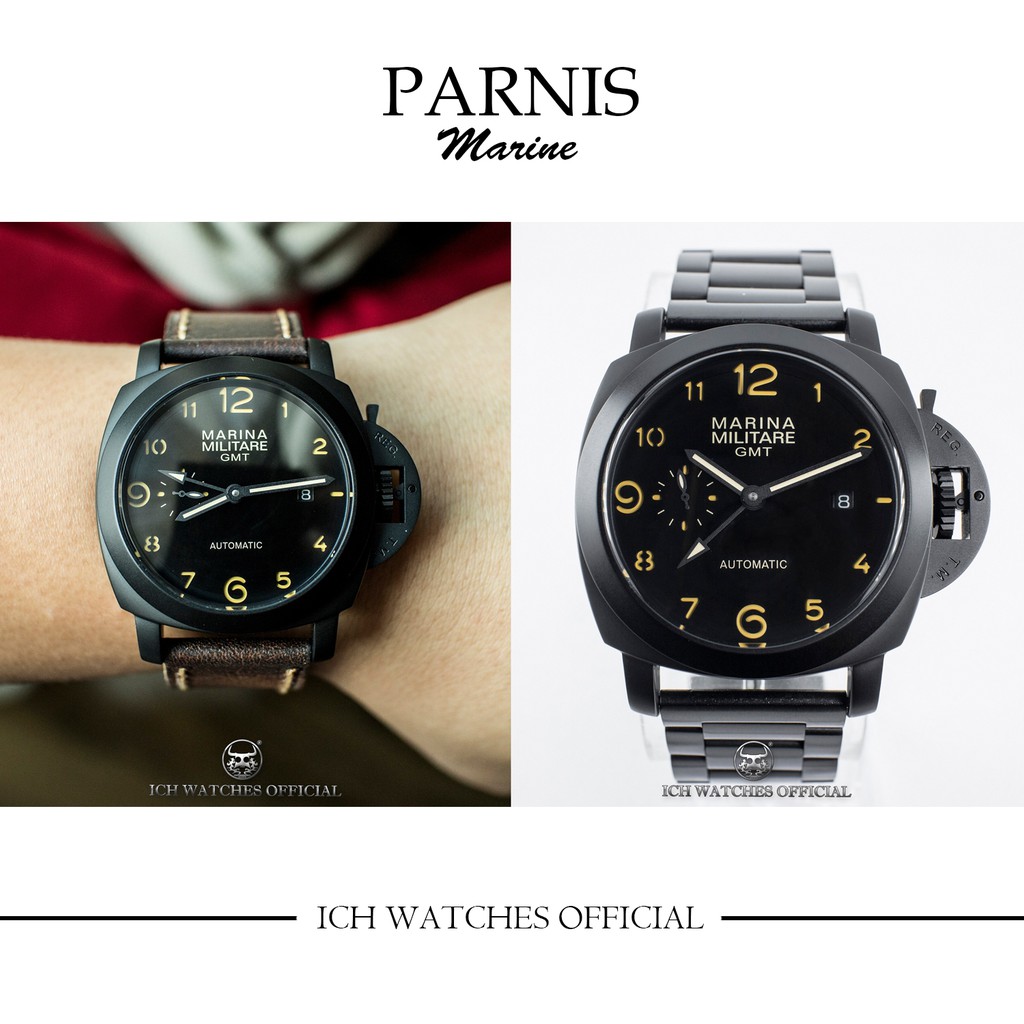 瑞士PARNIS伯尼時MM441B PVD黑兩地GMT-手錶機械錶石英錶男錶女錶運動錶潛水錶軍錶生日禮物
