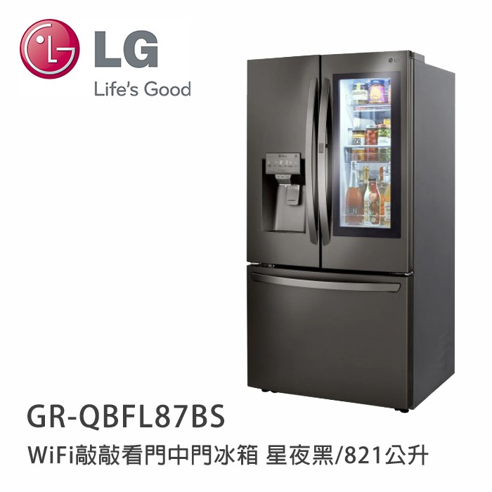 LG | InstaView WiFi敲敲看門中門冰箱 星夜黑/821公升 GR-QBFL87BS